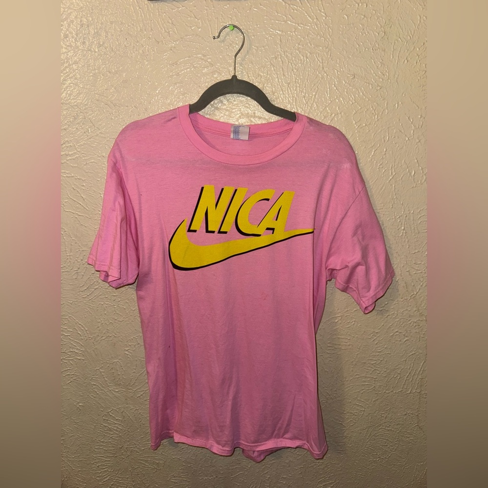 Nicaragua “Nica” Pink and Yellow Graphic Tee for Men